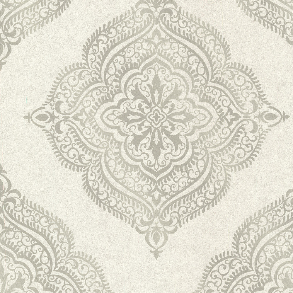 Capella Fog Medallion Wallpaper by Decorline Avalon Covers about 56.4 square feet 20.5-in by 33-ft long roll Unpasted 25 - Fabric Carolina -