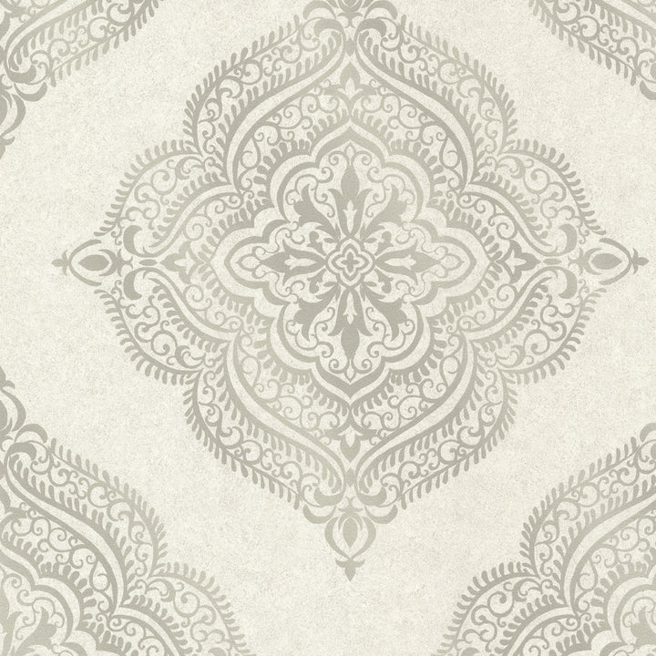 Capella Fog Medallion Wallpaper by Decorline Avalon Covers about 56.4 square feet 20.5-in by 33-ft long roll Unpasted 25 - Fabric Carolina -