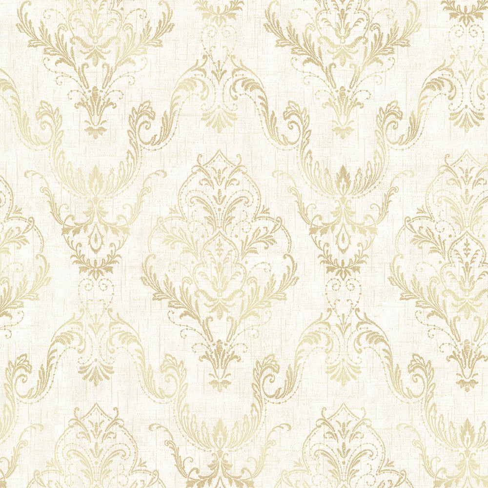 Wiley Cream Lace Damask Wallpaper by Decorline Avalon Covers about 56.4 square feet 20.5-in by 33-ft long roll Unpasted 21 - Fabric Carolina -