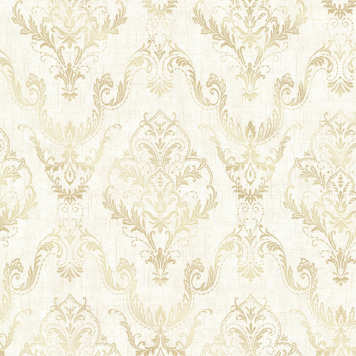 Wiley Cream Lace Damask Wallpaper by Decorline Avalon Covers about 56.4 square feet 20.5-in by 33-ft long roll Unpasted 21 - Fabric Carolina -