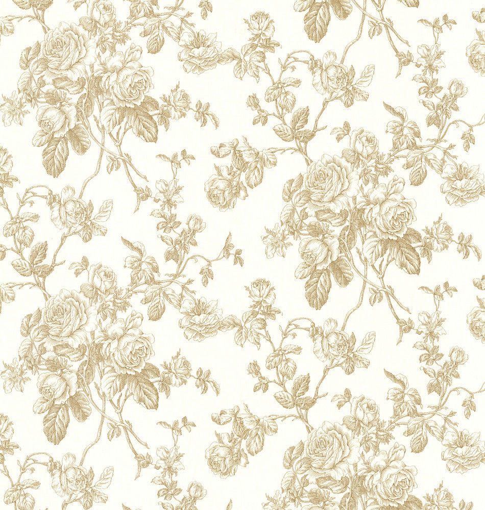 Louisa Gold Rose Trail Wallpaper by Beacon House Somerset House Covers about 56.4 square feet 20.5-in by 33-ft long roll Unpasted 10.4 - Fabric Carolina -