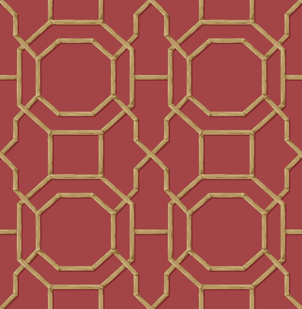 Summer Red Trellis Wallpaper by Beacon House Empress Covers about 56.4 square feet 20.5-in by 33-ft long roll Unpasted 10.4 - Fabric Carolina -