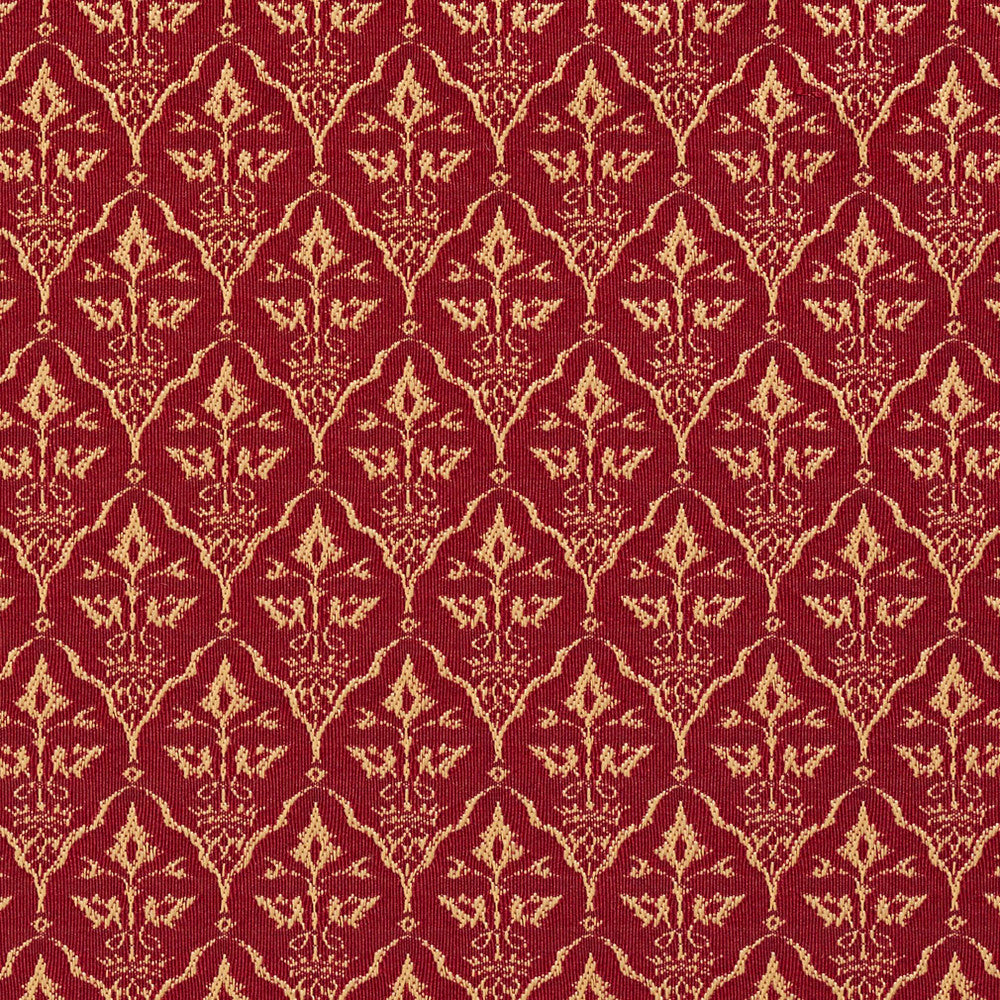 2670 Crimson/Cameo by Charlotte Fabric Uptown Jacquards VI 100% Woven Polyester Asia Exceeds 70,000 Wyzenbeek Rubs (Heavy Duty) Horizontal: 1.5" x Vertical: 2.75" 54 Inches - Fabric Carolina -