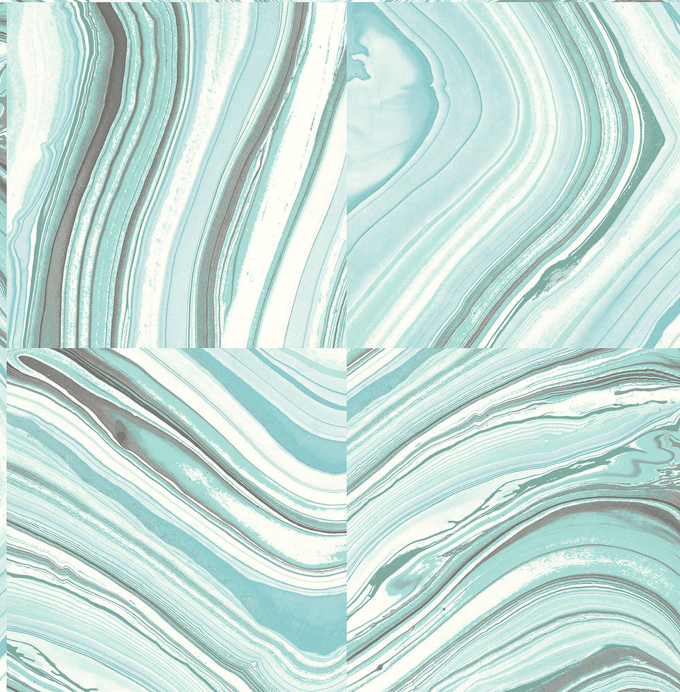 Agate Aqua Stone Wallpaper by Kenneth James Azmaara Covers about 56.4 square feet 20.5-in by 33-ft long roll Unpasted 10.5 - Fabric Carolina -