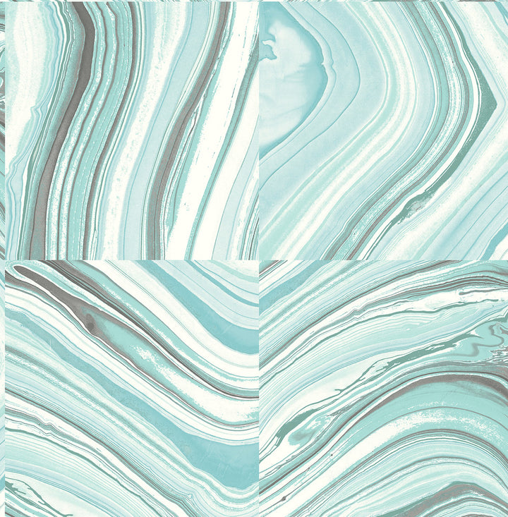 Agate Aqua Stone Wallpaper by Kenneth James Azmaara Covers about 56.4 square feet 20.5-in by 33-ft long roll Unpasted 10.5 - Fabric Carolina -