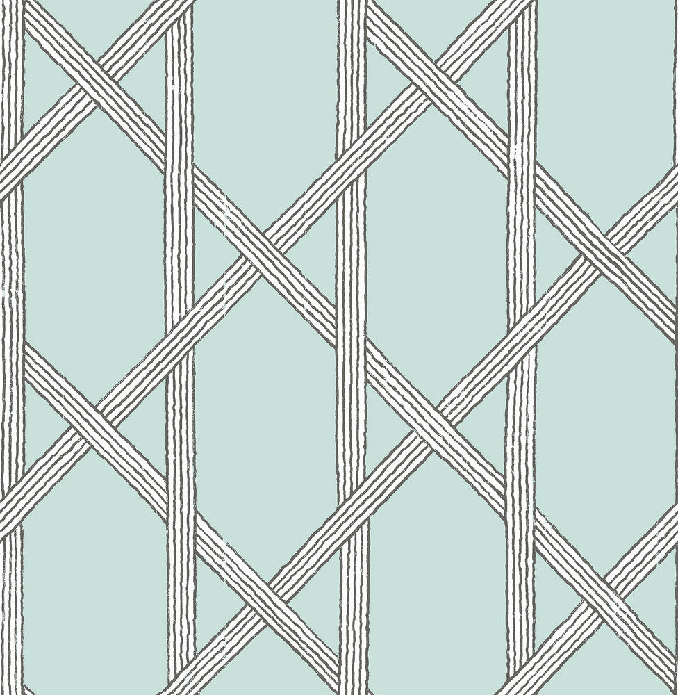Mandara Teal Trellis Wallpaper by Kenneth James Azmaara Covers about 56.4 square feet 20.5-in by 33-ft long roll Unpasted 20.5 - Fabric Carolina -