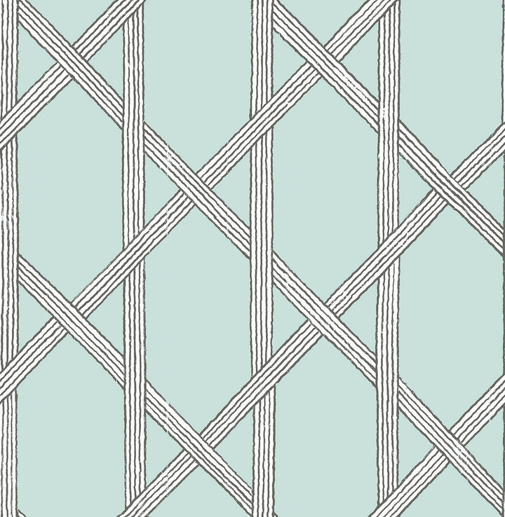 Mandara Teal Trellis Wallpaper by Kenneth James Azmaara Covers about 56.4 square feet 20.5-in by 33-ft long roll Unpasted 20.5 - Fabric Carolina -