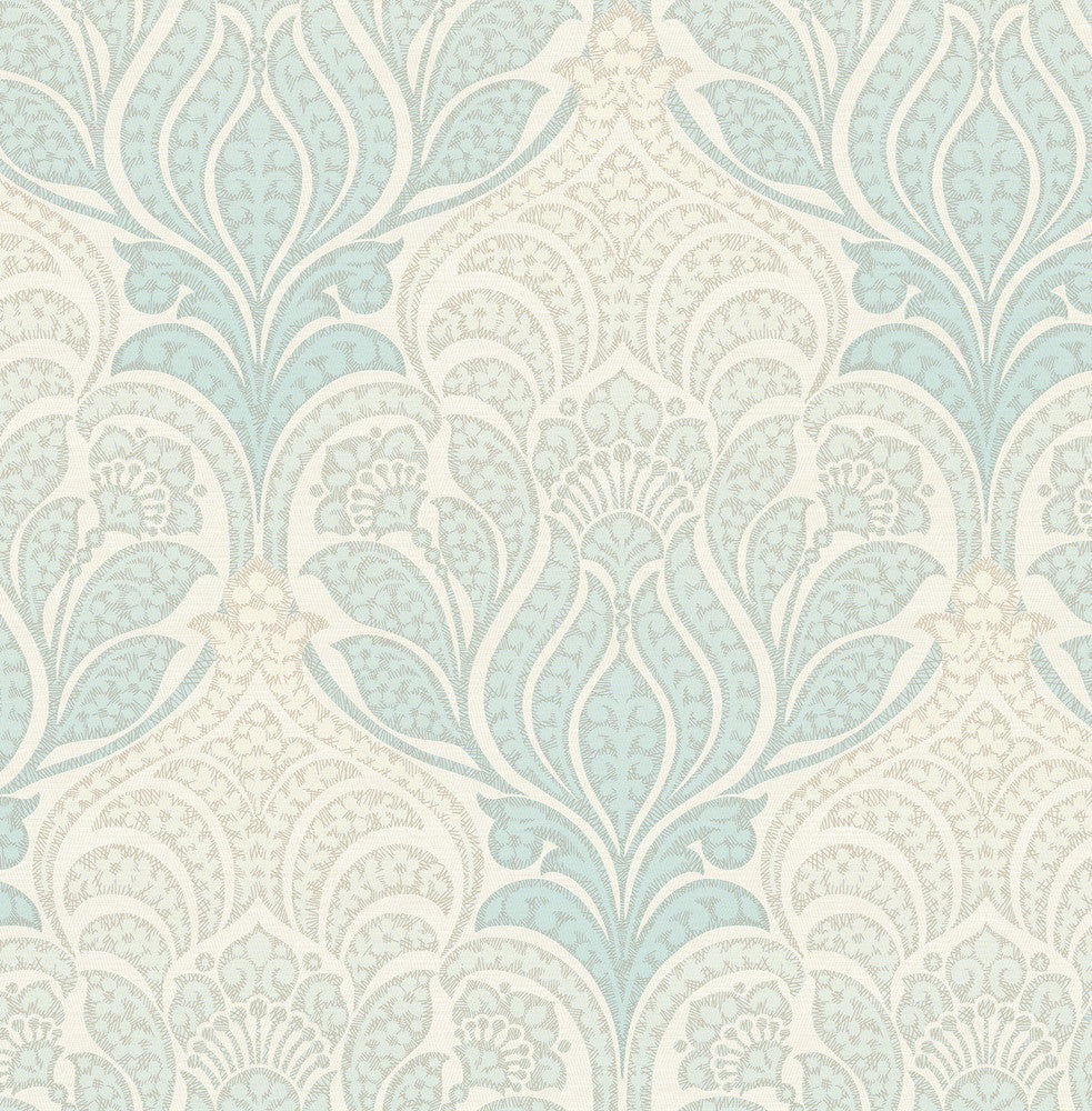 Twill Sage Damask Wallpaper by Kenneth James Azmaara Covers about 56.4 square feet 20.5-in by 33-ft long roll Unpasted 10.4 - Fabric Carolina -