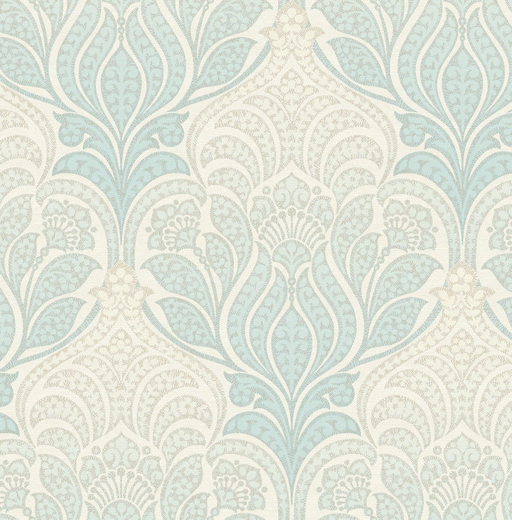Twill Sage Damask Wallpaper by Kenneth James Azmaara Covers about 56.4 square feet 20.5-in by 33-ft long roll Unpasted 10.4 - Fabric Carolina -