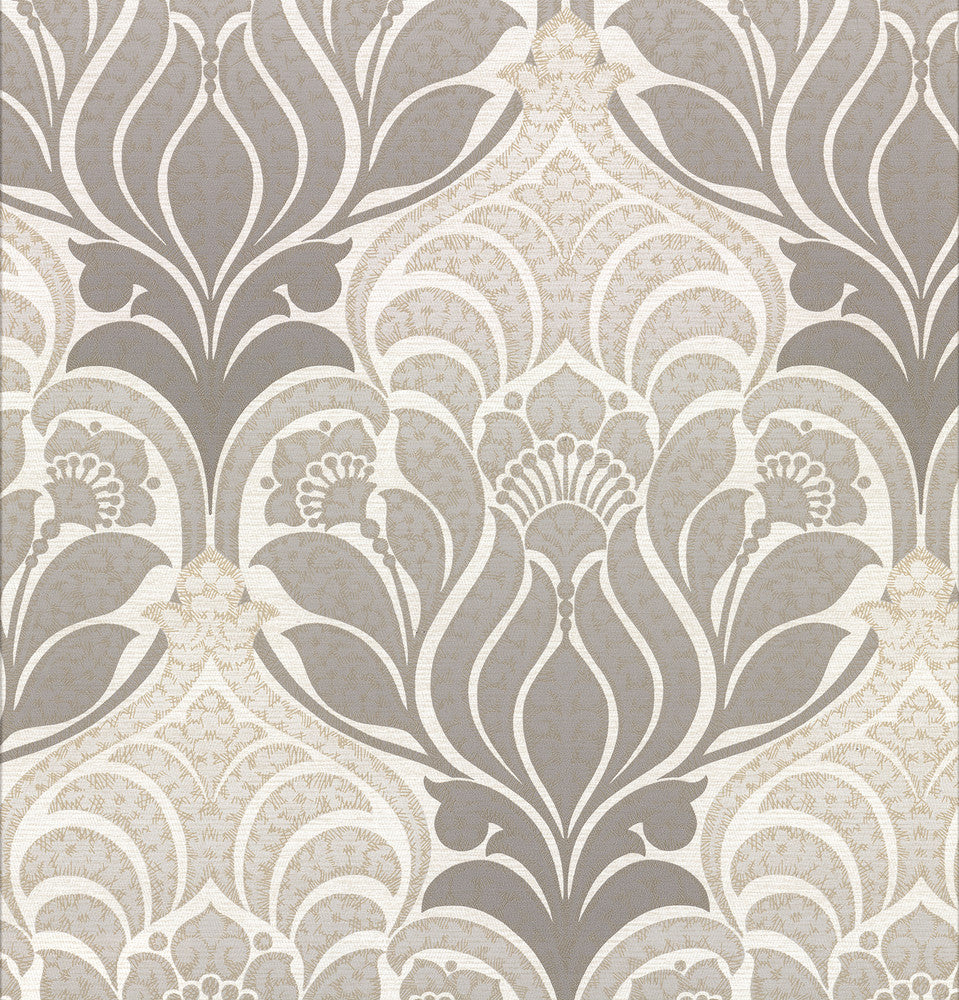 Twill Charcoal Damask Wallpaper by Kenneth James Azmaara Covers about 56.4 square feet 20.5-in by 33-ft long roll Unpasted 10.4 - Fabric Carolina -