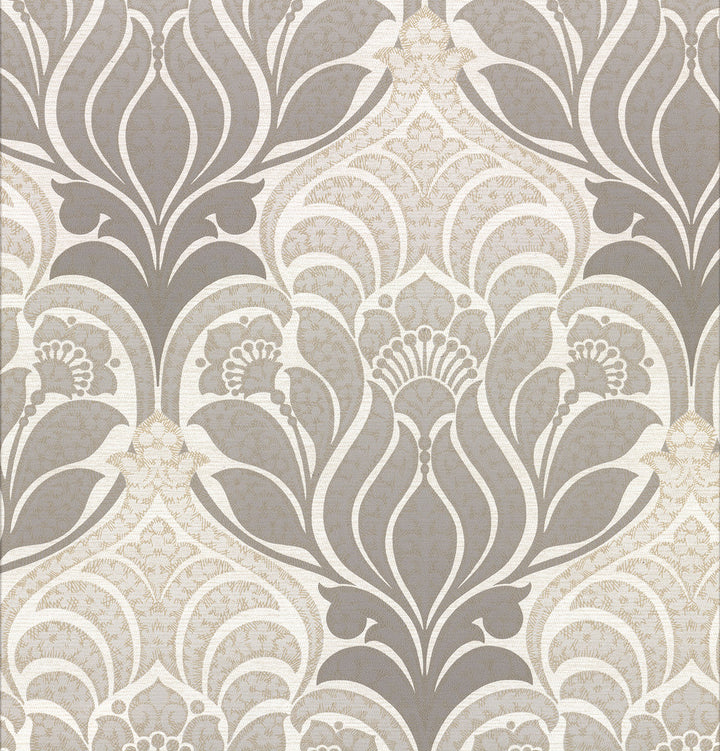 Twill Charcoal Damask Wallpaper by Kenneth James Azmaara Covers about 56.4 square feet 20.5-in by 33-ft long roll Unpasted 10.4 - Fabric Carolina -