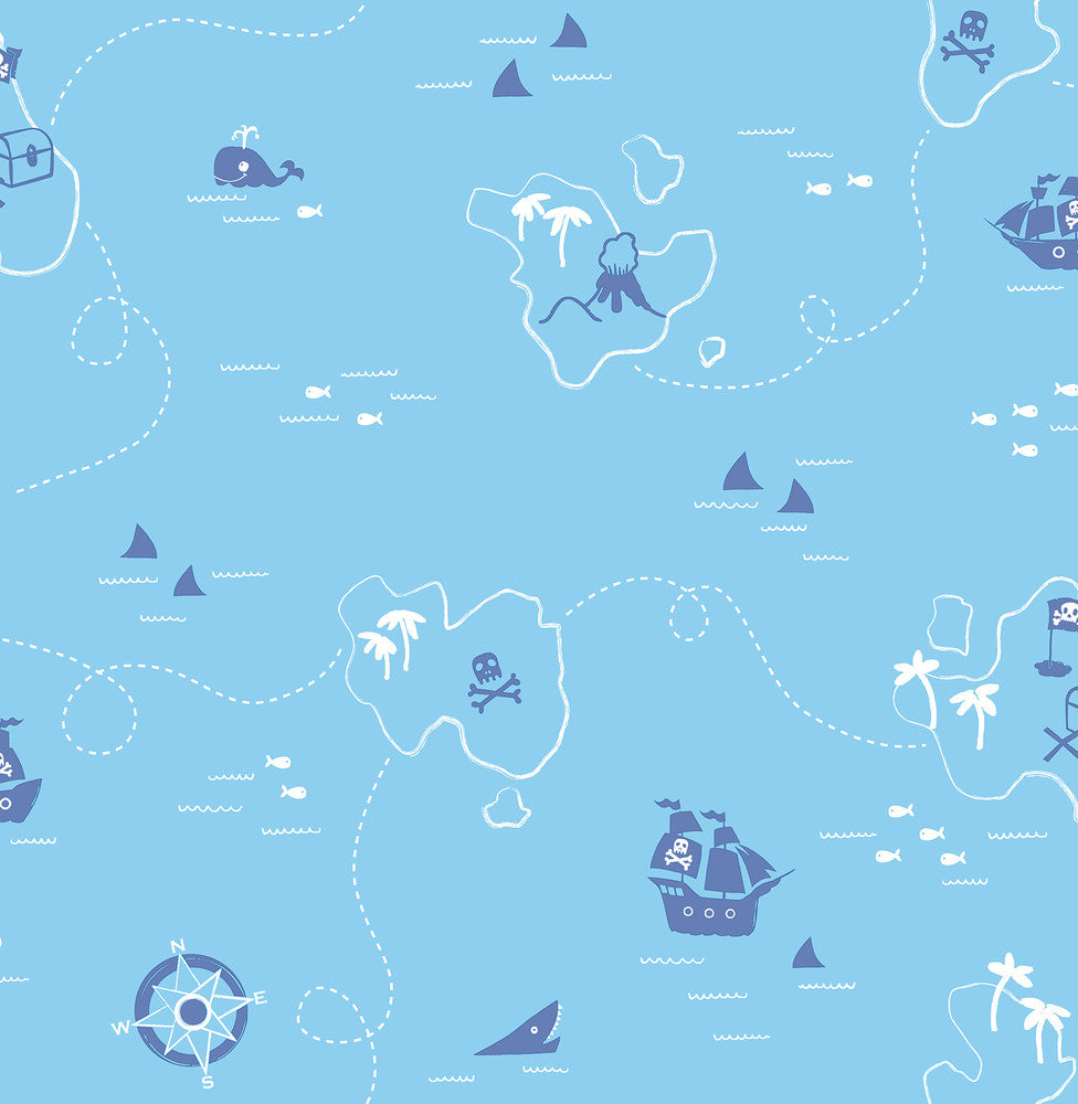 Blue Sharks Wallpaper by Brewster You Are My Sunshine Covers about 56.4 square feet 20.5-in by 33-ft long roll Unpasted 21 - Fabric Carolina -