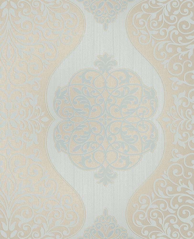 Energico Blue Medallion Wallpaper by Decorline Evolve Covers about 56.4 square feet 20.5-in by 33-ft long roll Unpasted 25.2 - Fabric Carolina -