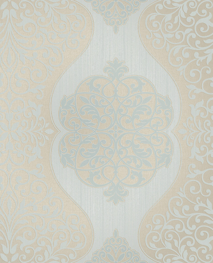 Energico Blue Medallion Wallpaper by Decorline Evolve Covers about 56.4 square feet 20.5-in by 33-ft long roll Unpasted 25.2 - Fabric Carolina -