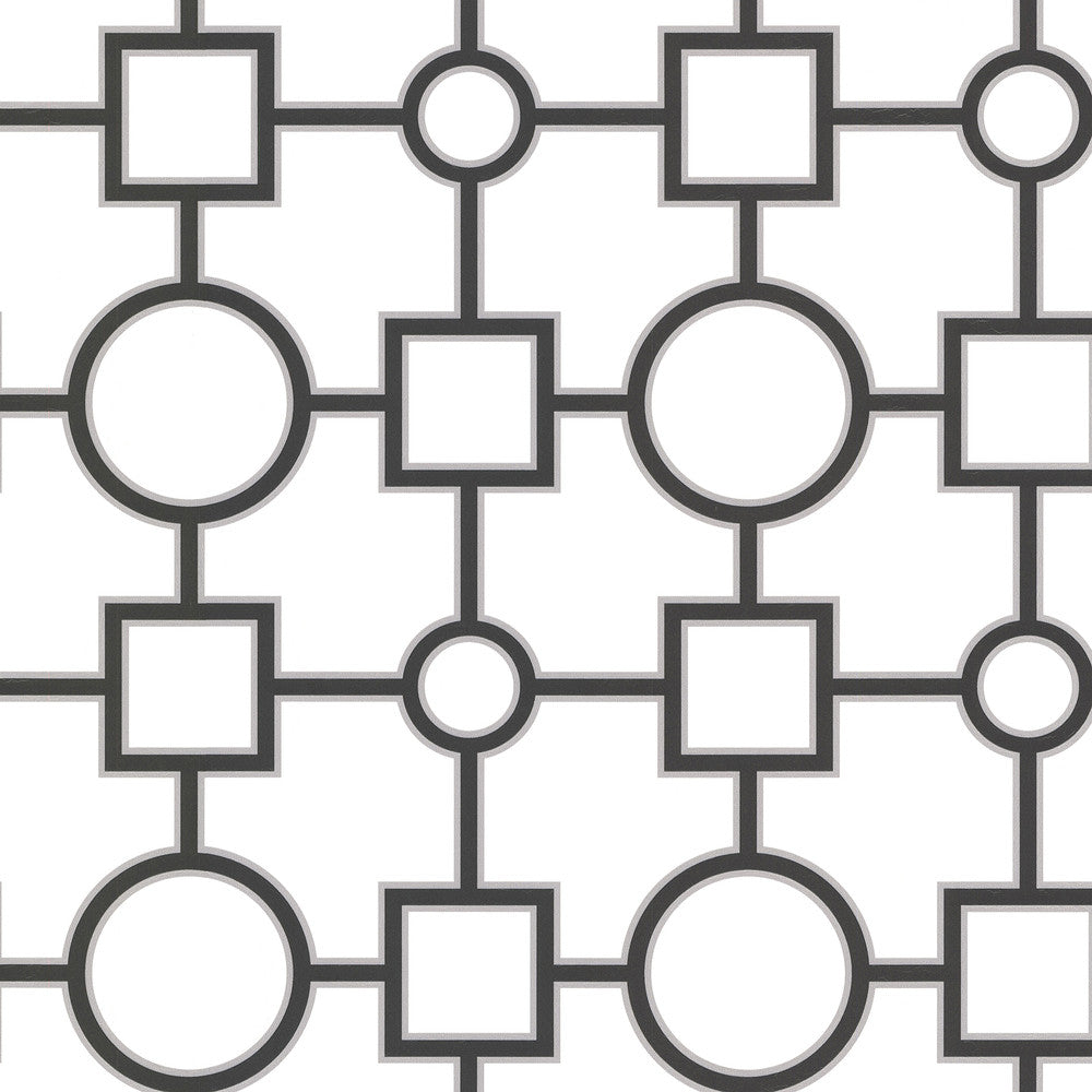 Geometric Black Prevost Wallpaper by Brewster Kitchen, Bed, & Bath IV Covers about 56.4 square feet 20.5-in by 33-ft long roll Unpasted 10.5 - Fabric Carolina -