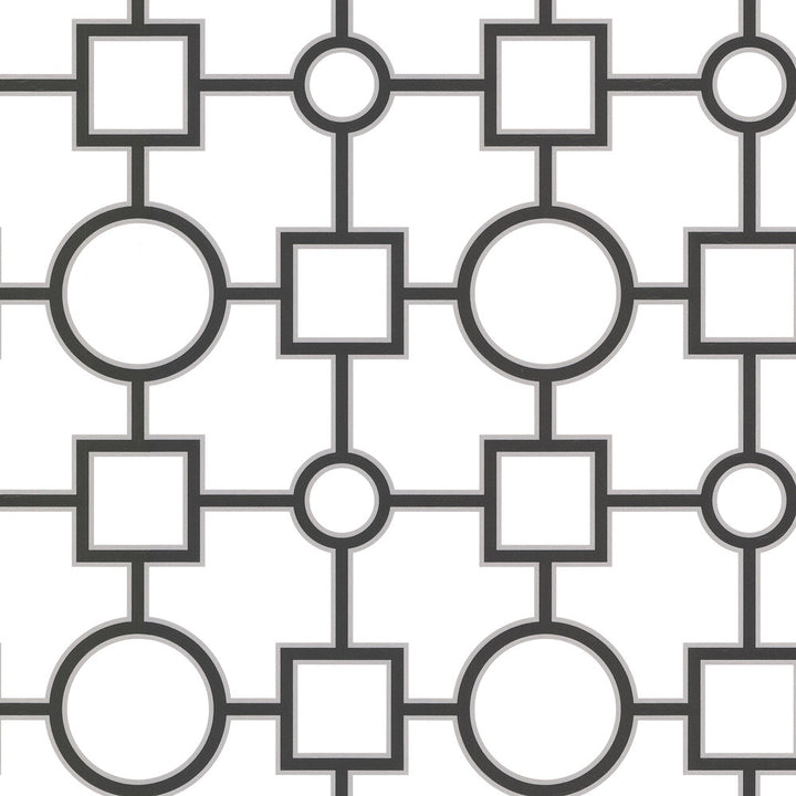 Geometric Black Prevost Wallpaper by Brewster Kitchen, Bed, & Bath IV Covers about 56.4 square feet 20.5-in by 33-ft long roll Unpasted 10.5 - Fabric Carolina -