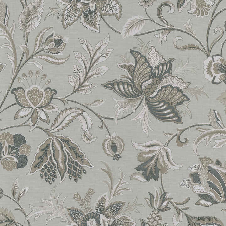 Jacobean Silver Hollie Wallpaper by Brewster Kitchen, Bed, & Bath IV Covers about 56.4 square feet 20.5-in by 33-ft long roll Prepasted 20.8 - Fabric Carolina -