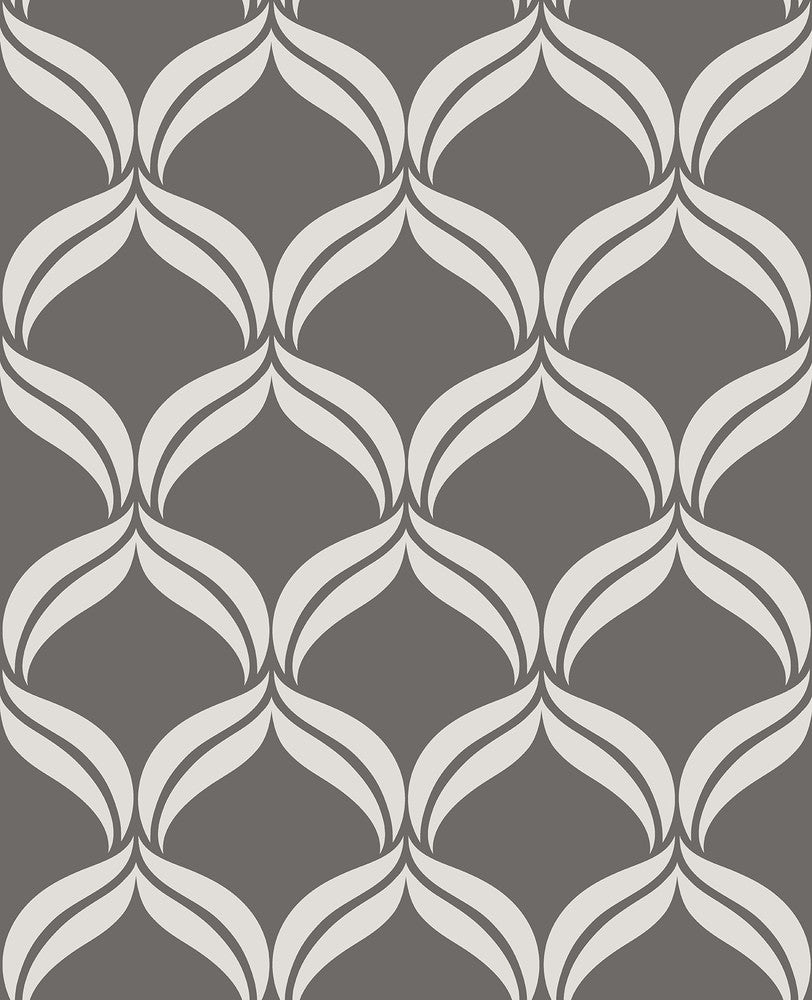 Petals Grey Ogee Wallpaper by A-Street Prints Geometrie Covers about 56.4 square feet 20.5-in by 33-ft long roll Unpasted 21 - Fabric Carolina -