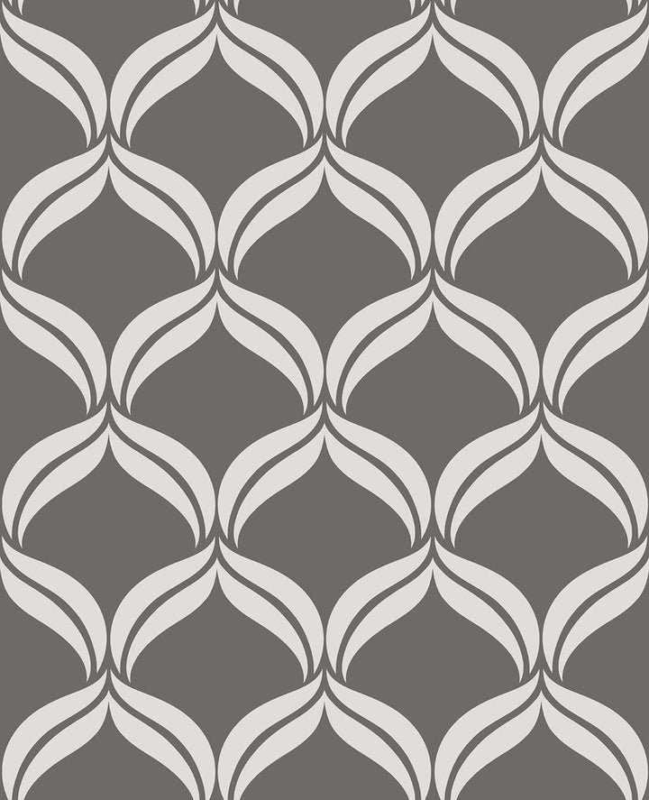 Petals Grey Ogee Wallpaper by A-Street Prints Geometrie Covers about 56.4 square feet 20.5-in by 33-ft long roll Unpasted 21 - Fabric Carolina -