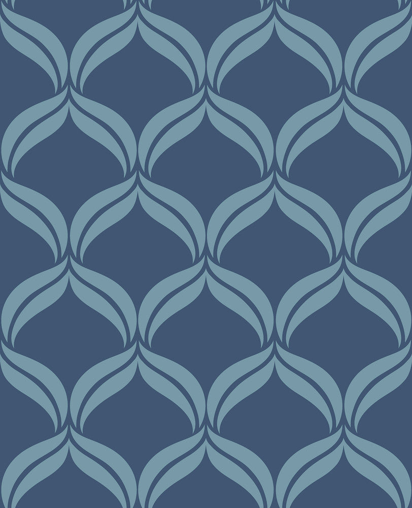 Petals Blue Ogee Wallpaper by A-Street Prints Geometrie Covers about 56.4 square feet 20.5-in by 33-ft long roll Unpasted 21 - Fabric Carolina -
