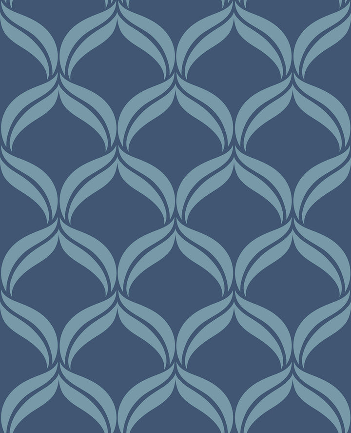 Petals Blue Ogee Wallpaper by A-Street Prints Geometrie Covers about 56.4 square feet 20.5-in by 33-ft long roll Unpasted 21 - Fabric Carolina -