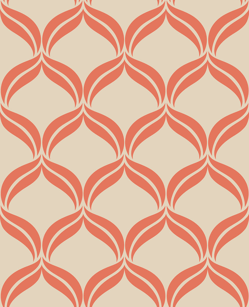 Petals Orange Ogee Wallpaper by A-Street Prints Geometrie Covers about 56.4 square feet 20.5-in by 33-ft long roll Unpasted 21 - Fabric Carolina -