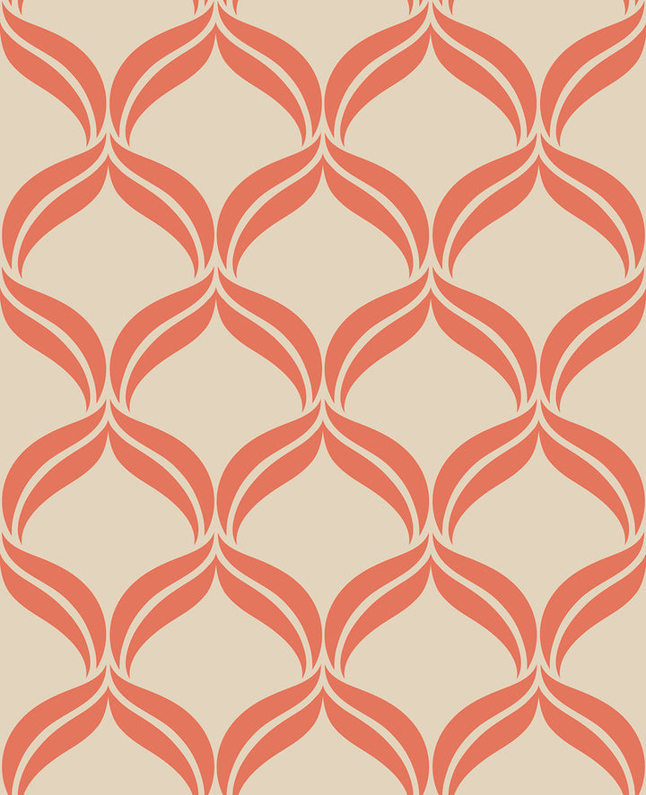 Petals Orange Ogee Wallpaper by A-Street Prints Geometrie Covers about 56.4 square feet 20.5-in by 33-ft long roll Unpasted 21 - Fabric Carolina -