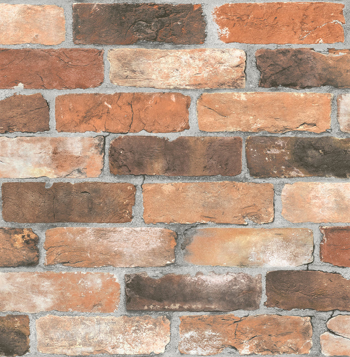 Orange Reclaimed Bricks Wallpaper by A-Street Prints Reclaimed Covers about 56.4 square feet 20.5-in by 33-ft long roll Unpasted 10.5 - Fabric Carolina -