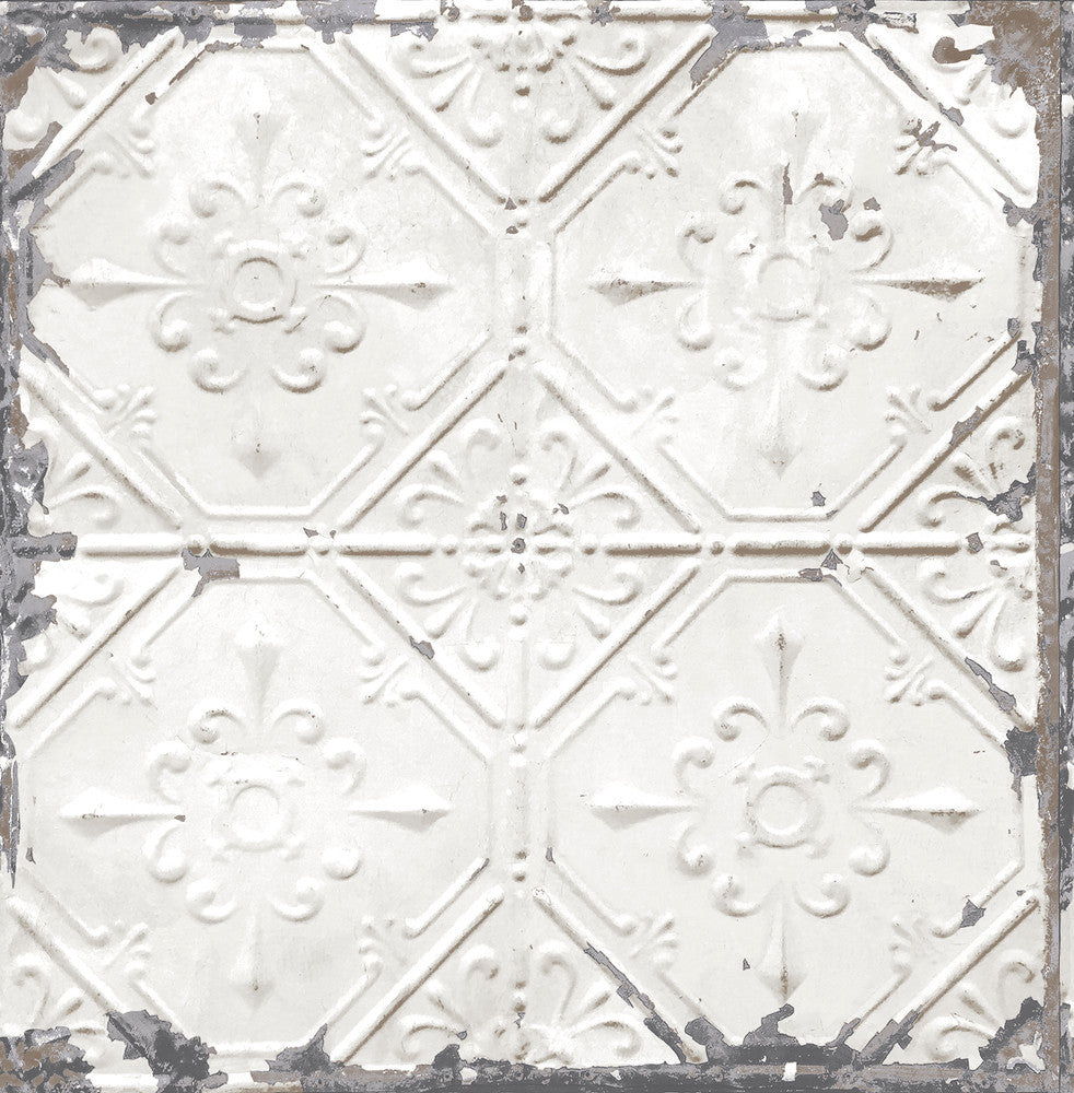 White Tin Ceiling Wallpaper by A-Street Prints Reclaimed Covers about 56.4 square feet 20.5-in by 33-ft long roll Unpasted 20.8 - Fabric Carolina -