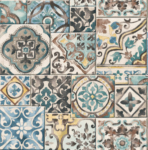 Teal Marrakesh Tiles Wallpaper by A-Street Prints