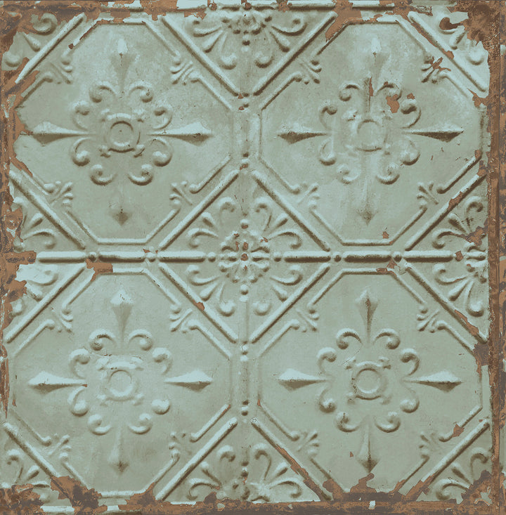 Teal Tin Ceiling Wallpaper by A-Street Prints Reclaimed Covers about 56.4 square feet 20.5-in by 33-ft long roll Unpasted 20.8 - Fabric Carolina -