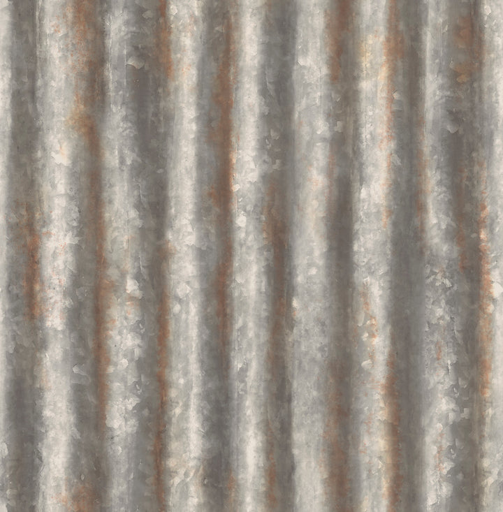 Charcoal Corrugated Metal Wallpaper by A-Street Prints Reclaimed Covers about 56.4 square feet 20.5-in by 33-ft long roll Unpasted 20.5 - Fabric Carolina -