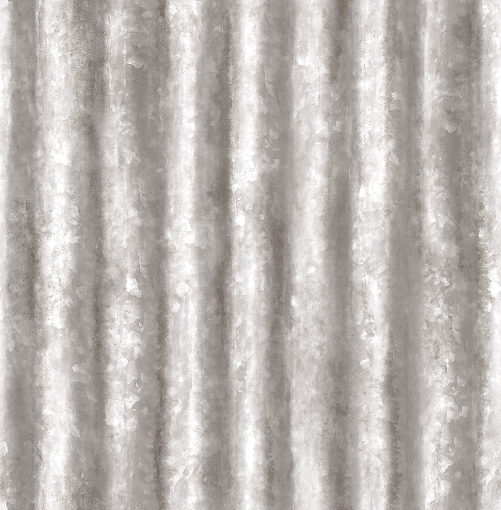 Silver Corrugated Metal Wallpaper by A-Street Prints Reclaimed Covers about 56.4 square feet 20.5-in by 33-ft long roll Unpasted 20.5 - Fabric Carolina -
