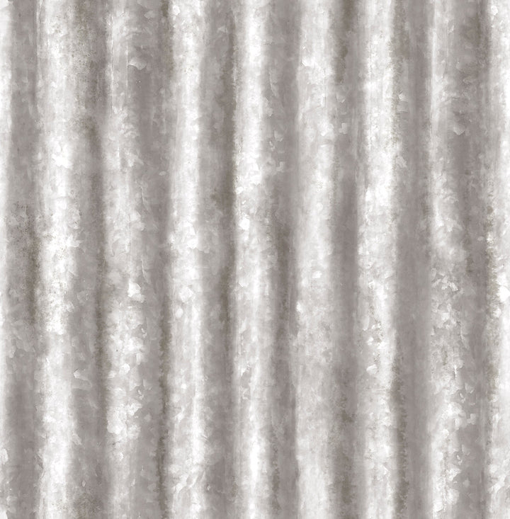 Silver Corrugated Metal Wallpaper by A-Street Prints Reclaimed Covers about 56.4 square feet 20.5-in by 33-ft long roll Unpasted 20.5 - Fabric Carolina -