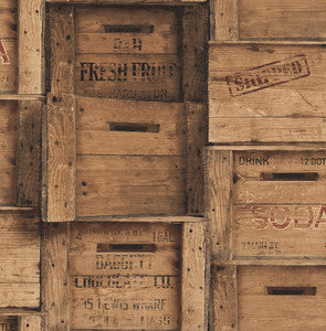 Brown Wood Crates Wallpaper by A-Street Prints