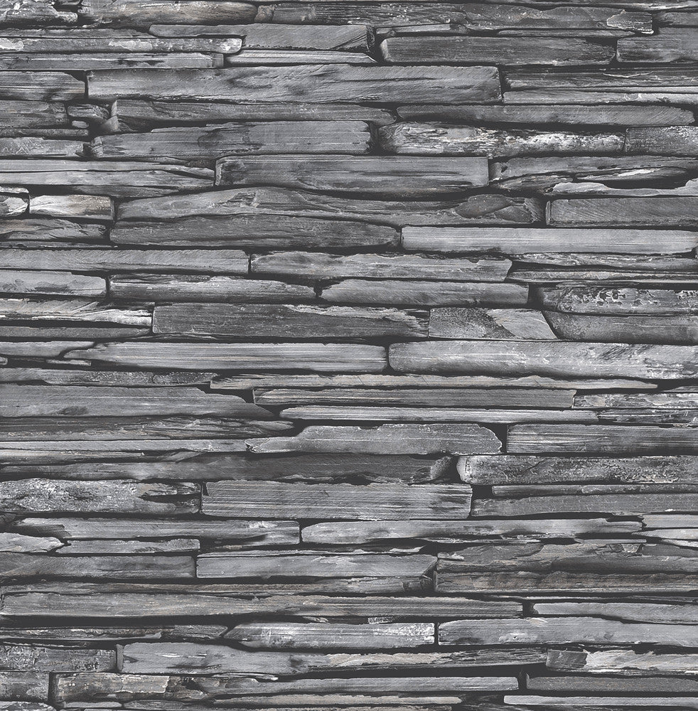 Charcoal Stacked Slate Wallpaper by A-Street Prints Reclaimed Covers about 56.4 square feet 20.5-in by 33-ft long roll Unpasted 10.5 - Fabric Carolina -