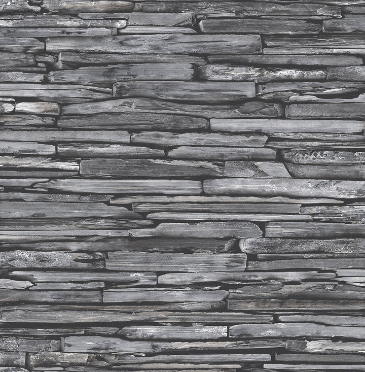 Charcoal Stacked Slate Wallpaper by A-Street Prints Reclaimed Covers about 56.4 square feet 20.5-in by 33-ft long roll Unpasted 10.5 - Fabric Carolina -
