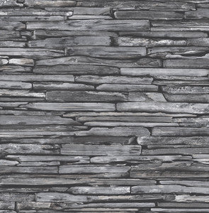 Charcoal Stacked Slate Wallpaper by A-Street Prints
