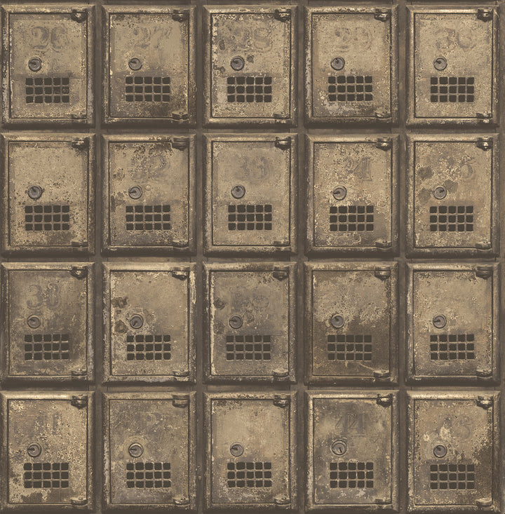 Brass Vintage P.O. Boxes Wallpaper by A-Street Prints Reclaimed Covers about 56.4 square feet 20.5-in by 33-ft long roll Unpasted 20.5 - Fabric Carolina -