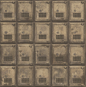 Brass Vintage P.O. Boxes Wallpaper by A-Street Prints