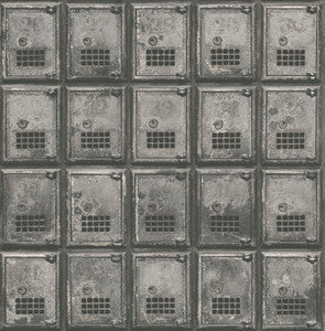 Charcoal Vintage P.O. Boxes Wallpaper by A-Street Prints