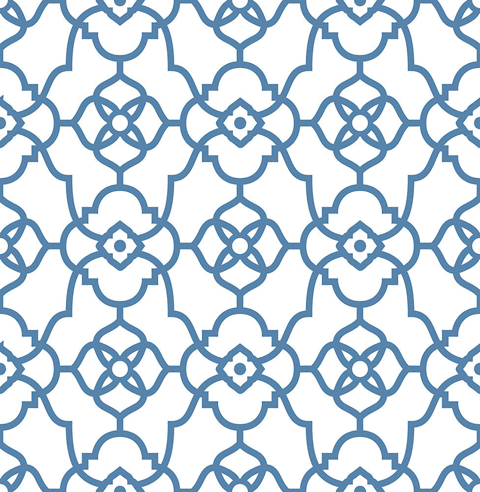 Atrium Blue Trellis Wallpaper by A-Street Prints Mirabelle Covers about 56.4 square feet 20.5-in by 33-ft long roll Unpasted 10.5 - Fabric Carolina -