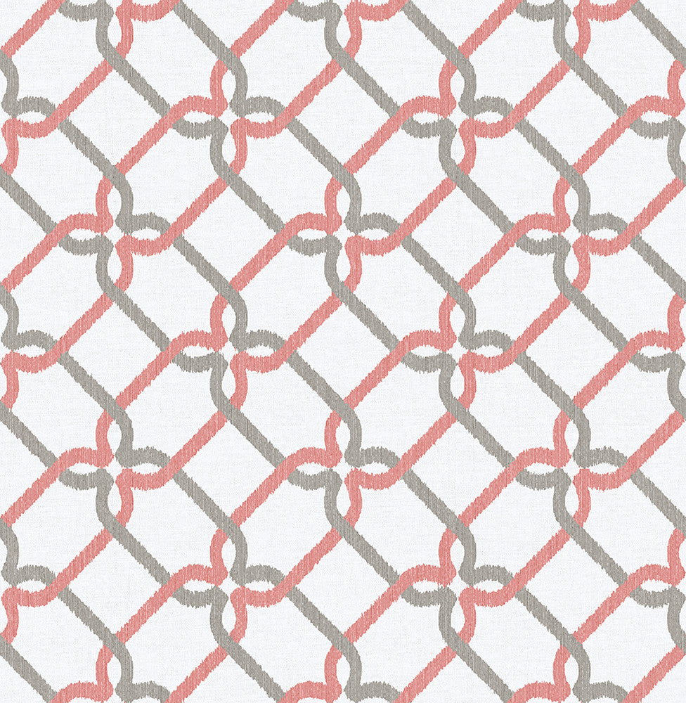 Palladian Coral Ogee Wallpaper by A-Street Prints Mirabelle Covers about 56.4 square feet 20.5-in by 33-ft long roll Unpasted 5.3 - Fabric Carolina -