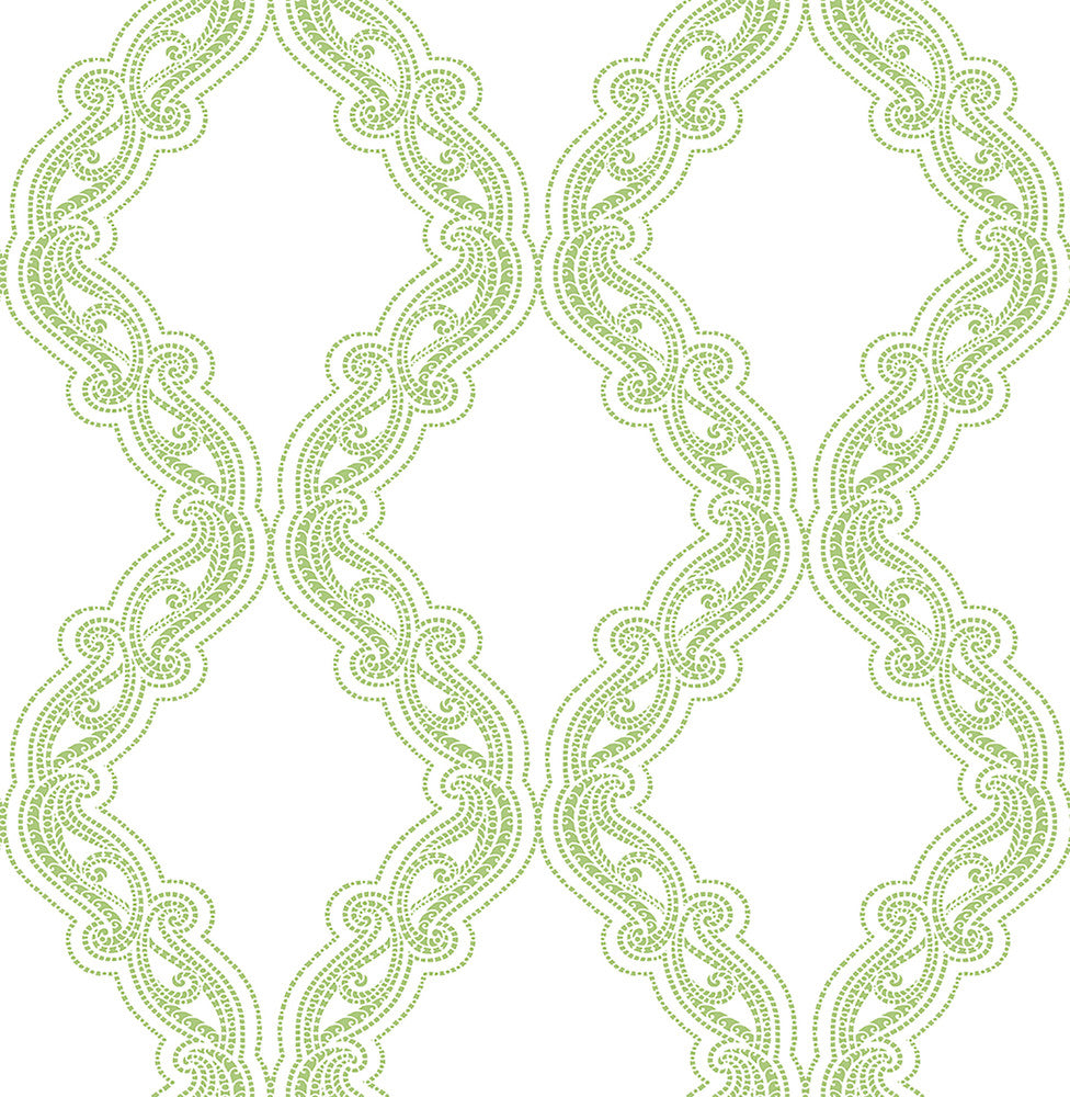 Harmony Green Ogee Wallpaper by A-Street Prints Mirabelle Covers about 56.4 square feet 20.5-in by 33-ft long roll Unpasted 20.5 - Fabric Carolina -