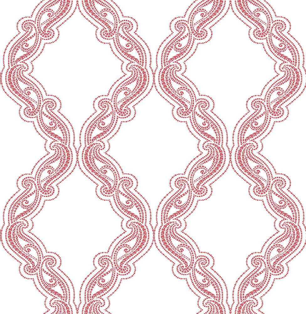 Harmony Coral Ogee Wallpaper by A-Street Prints Mirabelle Covers about 56.4 square feet 20.5-in by 33-ft long roll Unpasted 20.5 - Fabric Carolina -