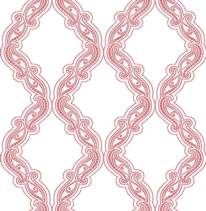 Harmony Coral Ogee Wallpaper by A-Street Prints Mirabelle Covers about 56.4 square feet 20.5-in by 33-ft long roll Unpasted 20.5 - Fabric Carolina -
