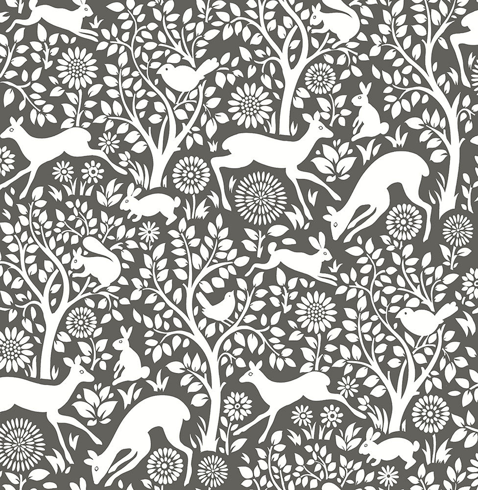 Meadow Charcoal Animals Wallpaper by A-Street Prints Mirabelle Covers about 56.4 square feet 20.5-in by 33-ft long roll Unpasted 20.87 - Fabric Carolina -