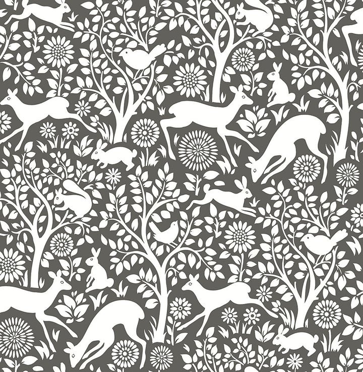 Meadow Charcoal Animals Wallpaper by A-Street Prints Mirabelle Covers about 56.4 square feet 20.5-in by 33-ft long roll Unpasted 20.87 - Fabric Carolina -