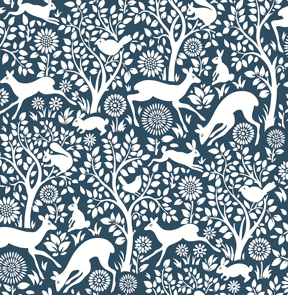 Meadow Navy Animals Wallpaper by A-Street Prints Mirabelle Covers about 56.4 square feet 20.5-in by 33-ft long roll Unpasted 20.87 - Fabric Carolina -
