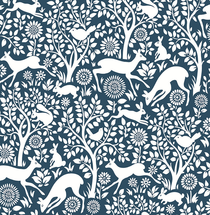 Meadow Navy Animals Wallpaper by A-Street Prints Mirabelle Covers about 56.4 square feet 20.5-in by 33-ft long roll Unpasted 20.87 - Fabric Carolina -